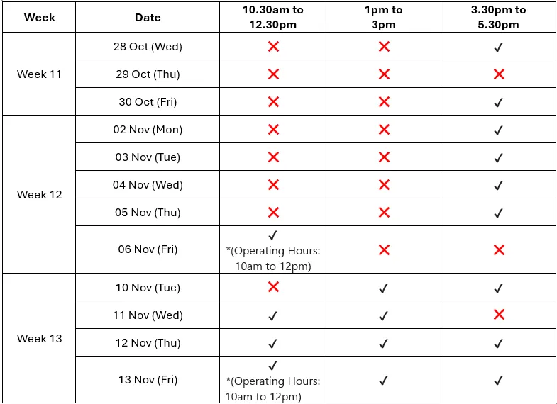 AY2627 T1 Walk-in Clinic A3 Schedule